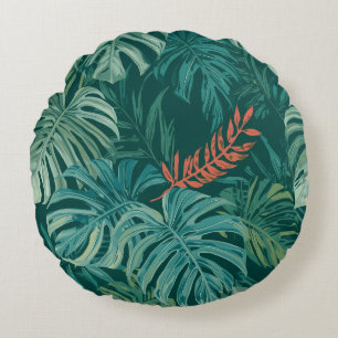 Lush Emerald Jungle Print Round Cushion