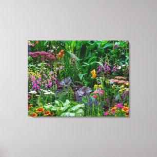 Lush English Cottage Garden Summer Flowers Photo Canvas Print