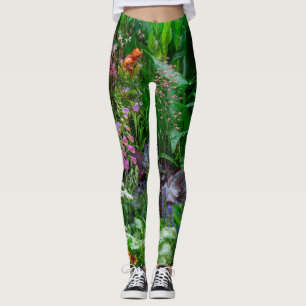 Lush English Cottage Garden Summer Flowers Photo Leggings