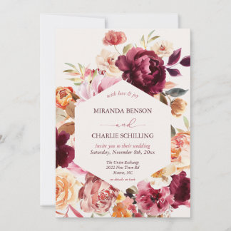 Lush Fall Floral Wedding Invitation with QR code