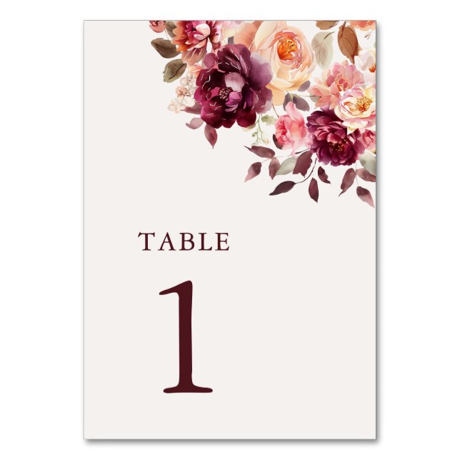 Lush Fall Floral Wedding Table Number (Front)