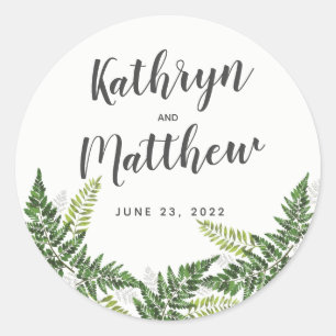 Lush Fern Tropical Botanical Wedding Classic Round Sticker