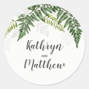Lush Fern Tropical Botanical Wedding Favour Classic Round Sticker