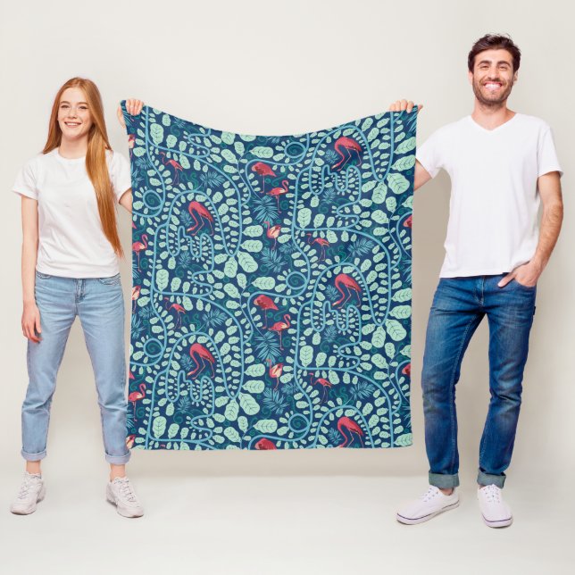Lush Flamingo Jungle Fleece Blanket (In Situ)