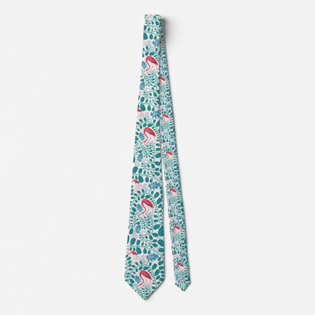 Lush Flamingo Jungle Pattern *Soft Breeze* Tie (Front)