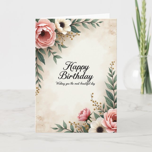 Lush Floral Birthday Card (Front)