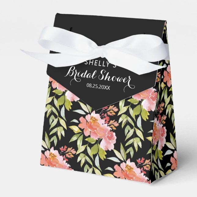 Lush Floral Greenery Bridal Shower Black Favour Box (Front Side)