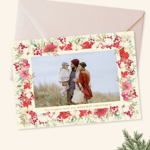 lush floral watercolor christmas botanical photo holiday card