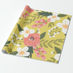 Lush Folksy Florals in Sunshine Yellow Wrapping Paper