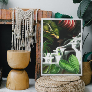 Lush Forest Waterfall In Geometric Art Style v1 Canvas Print