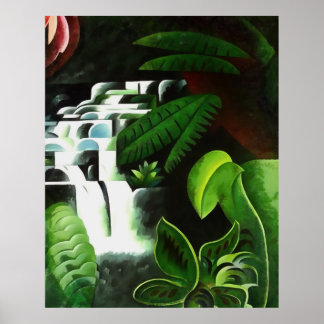 Lush Forest Waterfall In Geometric Art Style v2 Poster