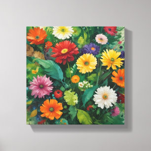  Lush Garden of Colourful Gerbera Daisies  Canvas Print