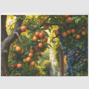 Lush Garden Scene With Ripe Apples And Grapes Tissue Paper