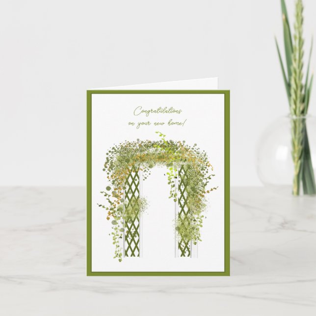 Lush Garden Trellis with Ivy and Foliage New Home Card (Front)