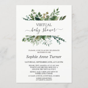 Lush Geometric Greenery Virtual Baby Shower Invitation