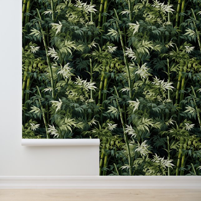 Lush Green Bamboo Leaves Forest Peel And Stick  Wallpaper (Application)