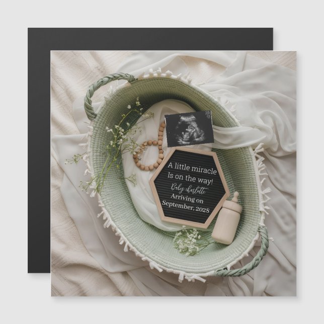 Lush Green  Basket Pregnancy Announcement keepsake (Front/Back)