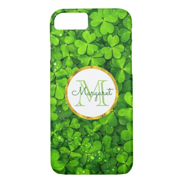 Lush Green Clovers with FAUX Gold Foil & Monogram Case-Mate iPhone Case (Back)