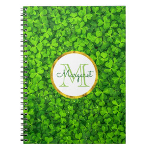 Lush Green Clovers with FAUX Gold Foil & Monogram Notebook