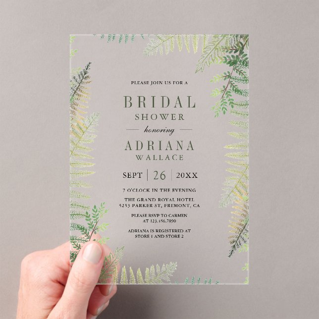 Lush Green Ferns Bridal Shower Acrylic Invitations (Insitu (Handheld))
