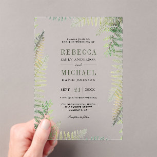 Lush Green Ferns Wedding Acrylic Invitations