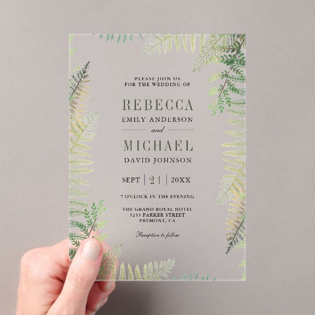 Lush Green Ferns Wedding Acrylic Invitations (Insitu (Handheld))