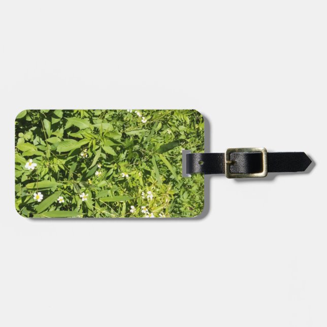 Lush green floral field luggage tag (Front Horizontal)