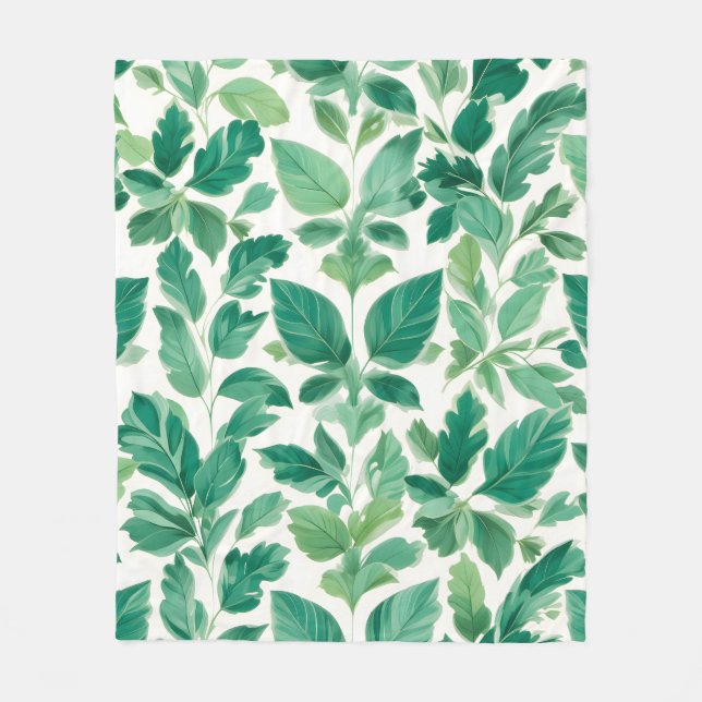 Lush Green Foliage Pattern Fleece Blanket (Front)