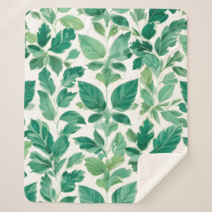Lush Green Foliage Pattern Sherpa Blanket