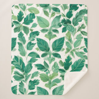 Lush Green Foliage Pattern Sherpa Blanket