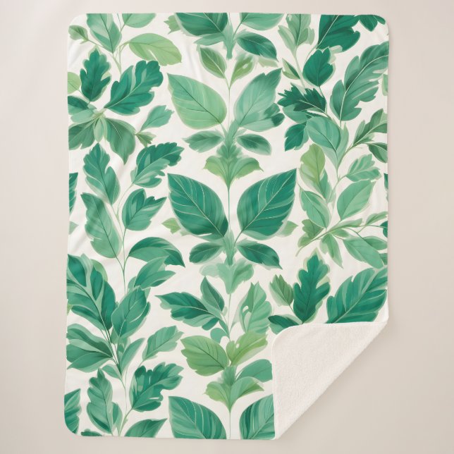 Lush Green Foliage Pattern Sherpa Blanket (Front)