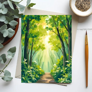 Lush Green Forest Nature Landscape Watercolor Postcard