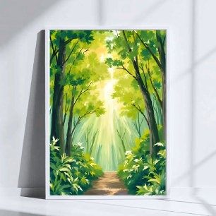Lush Green Forest Nature Landscape Watercolor Poster