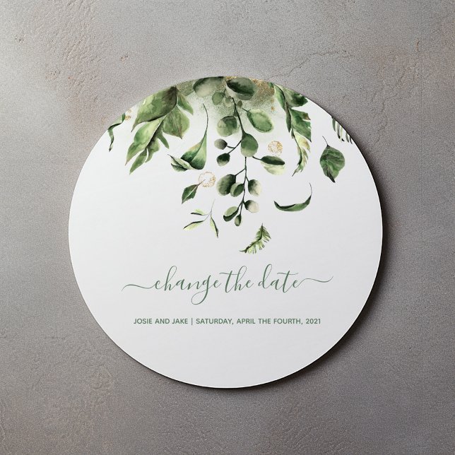 Lush green garden leaves Change the date wedding Classic Round Sticker (Creator Uploaded)