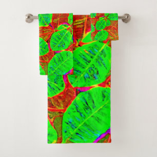Lush Green Leaf Pattern Bath Towel Set