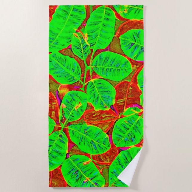 Lush Green Leaf Pattern Beach Towel (Front)