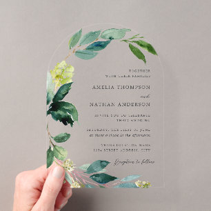 Lush Green Leaf Wedding Acrylic Invitations