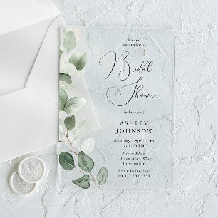 Lush Green Leaves Modern Bridal Shower Acrylic Invitations