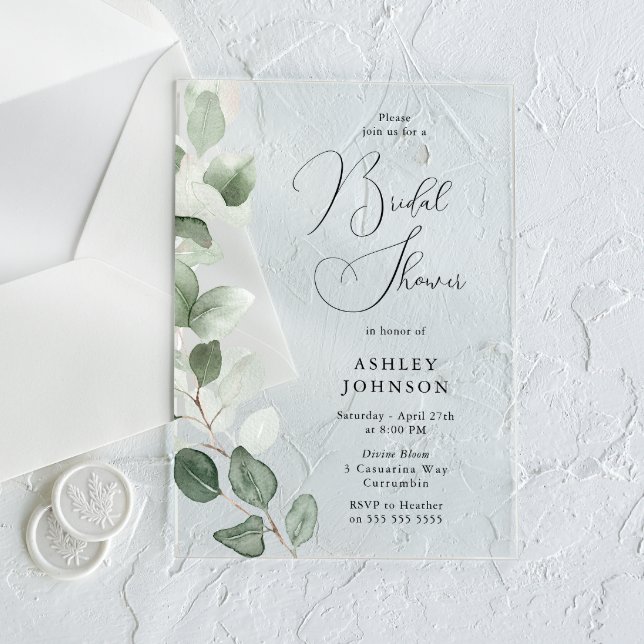 Lush Green Leaves Modern Bridal Shower Acrylic Invitations (Creator Uploaded)