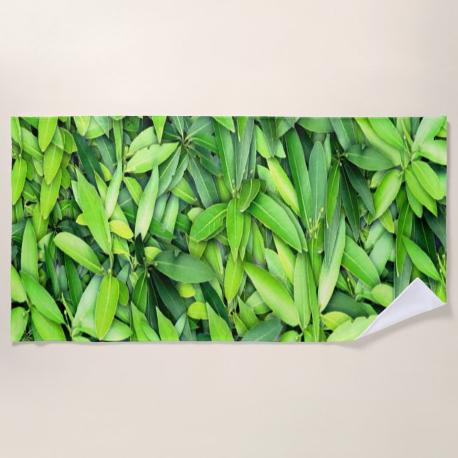 Lush Green Leaves Pattern – Nature Botanical  Beach Towel (Front)