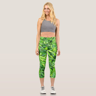 Lush Green Leaves Pattern – Nature Botanical Capri Leggings
