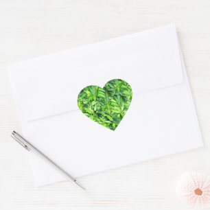 Lush Green Leaves Pattern – Nature Botanical Heart Sticker