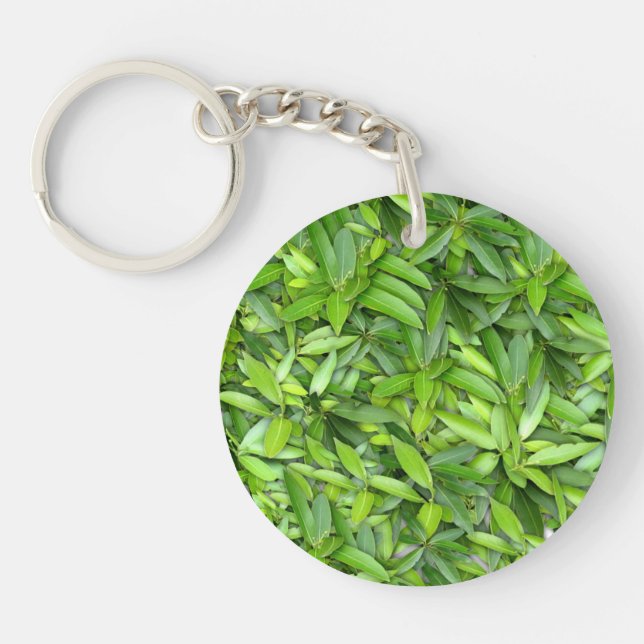 Lush Green Leaves Pattern – Nature Botanical  Key Ring (Front)