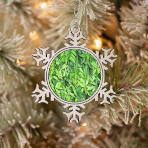 Lush Green Leaves Pattern – Nature Botanical Snowflake Pewter Christmas Ornament