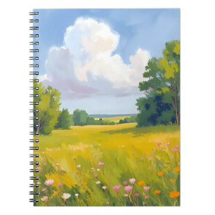 Lush Green Meadow Nature Landscape Painting Notebook