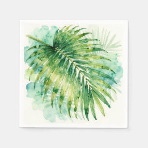 Lush Green Palm Frond Watercolor Tropical Napkin