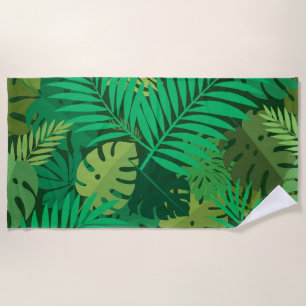 Lush Green Tropical Jungle Foliage Beach Towel
