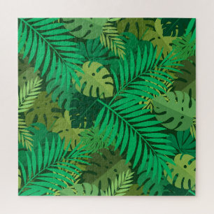 Lush Green Tropical Jungle Foliage Jigsaw Puzzle