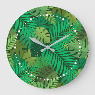 Lush Green Tropical Jungle Foliage Large Clock