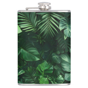 Lush Green Tropical Leaves Hip Flask